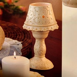 Candle Lamp 2 pc pedestal shade tealight lamp cream Eyelet Lace Design NEW